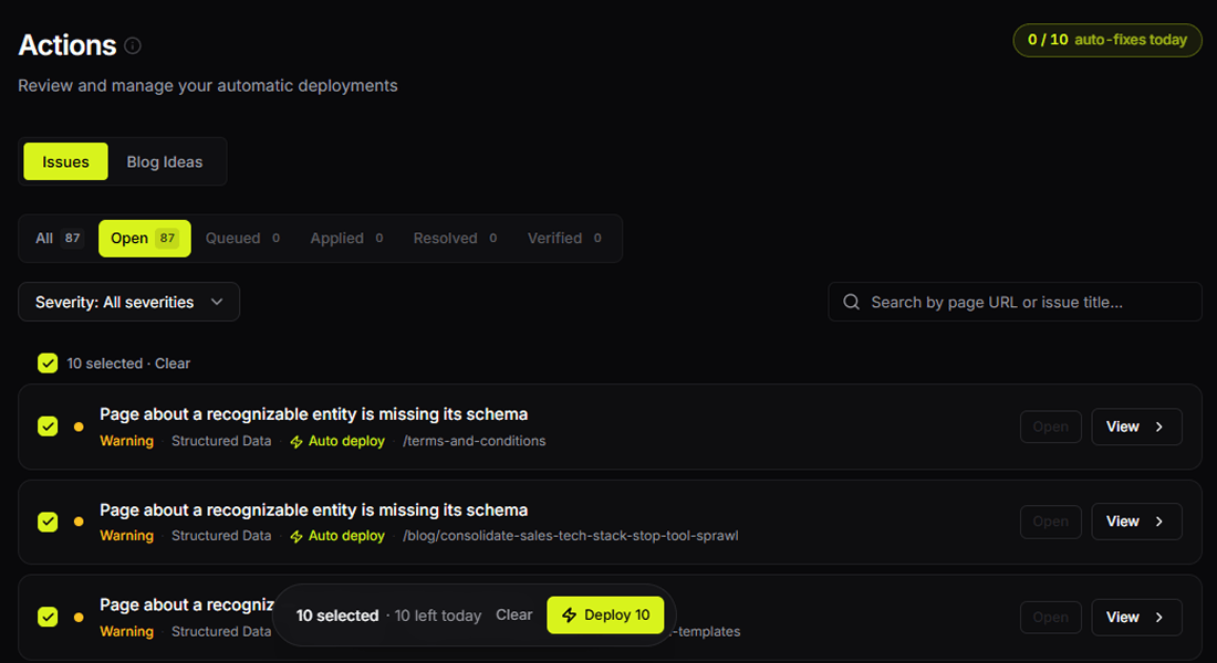 Auto Updates, fixes queued, applied and rolled back from one screen.